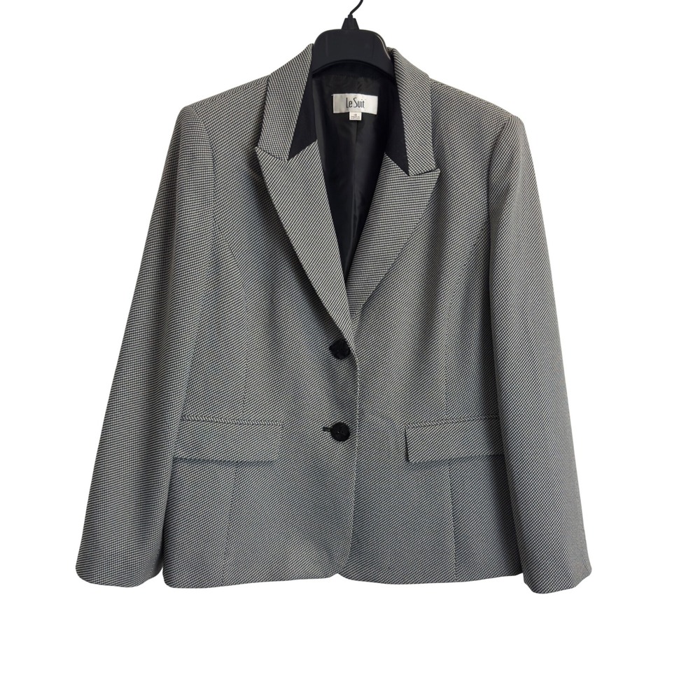 NWT Le Suit Womens Size 18 Black White Houndstooth 2 Button Blazer Jacket